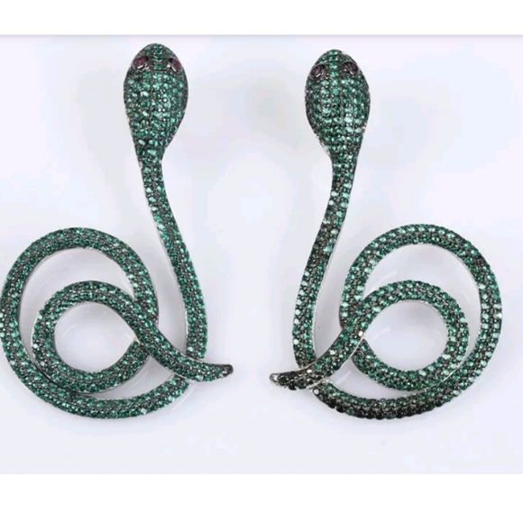 STUNNING HUGE Emerald snake earrings - Picture 4 of 4